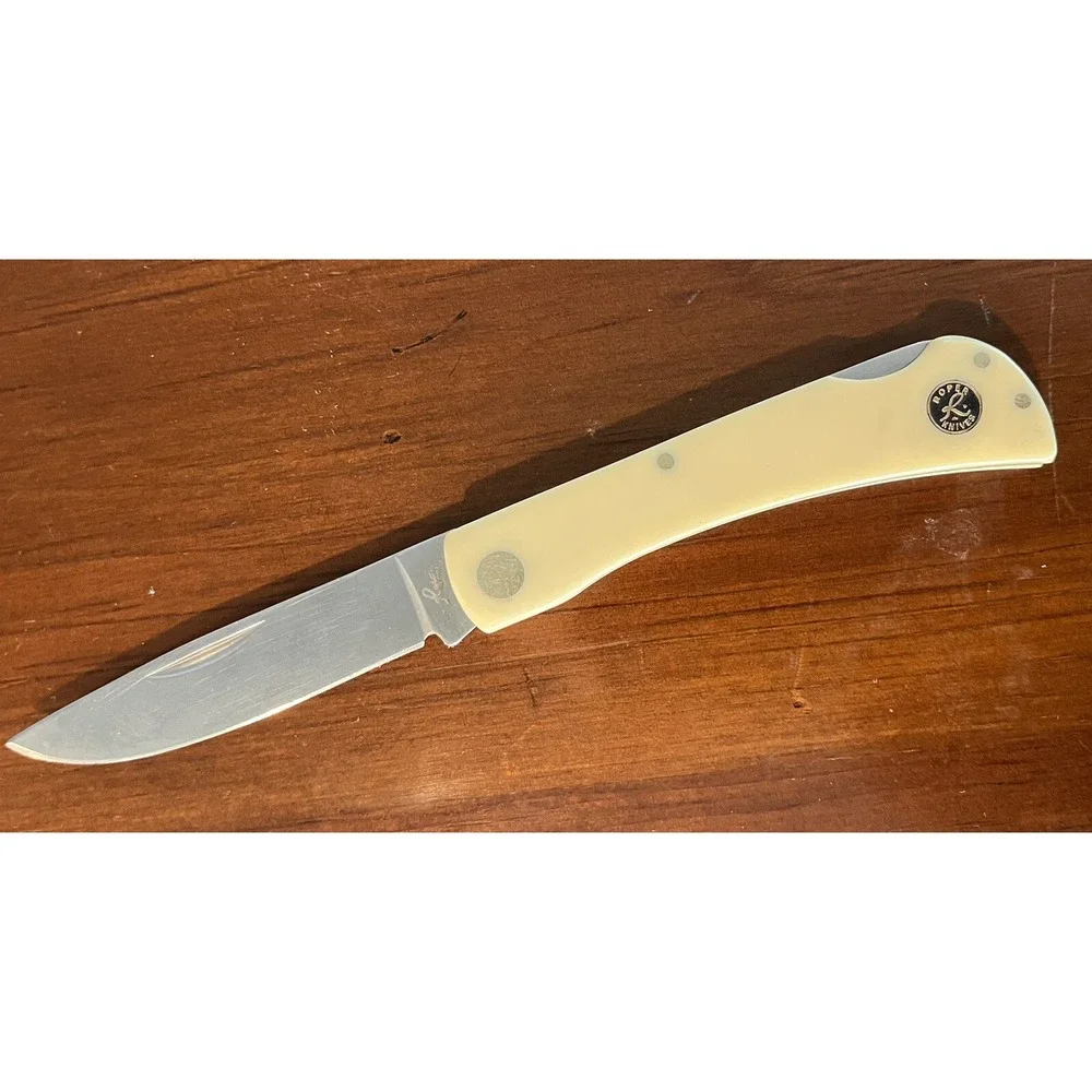 Roper Knives Tumbleweed, Stainless Plain Blade, Cream Yellow Delrin‎ Handle